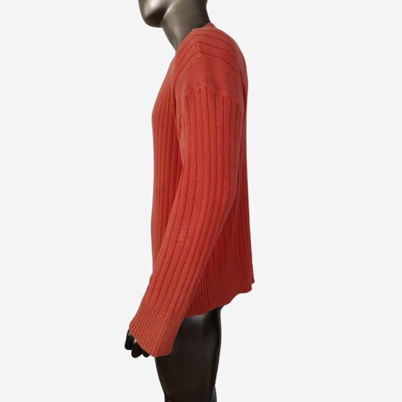 Vintage Y2K Guess Jeans Men's Orange Ribbed Knit V Neck Sweater Size XXL - Picture 4 of 12